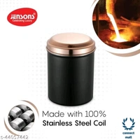 Modern Jars & Containers - LXHXW: 13.5X 16.5 X13.5 cm,  MATT BLACK With ROSE GOLD LACQUERED  S.Steel Lids, Stainless Steel, Other, Pack of 4